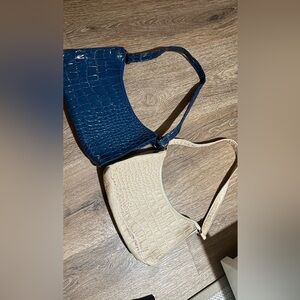 SHEIN Croc-Embossed Shoulder Bag Duo in Blue and Cream